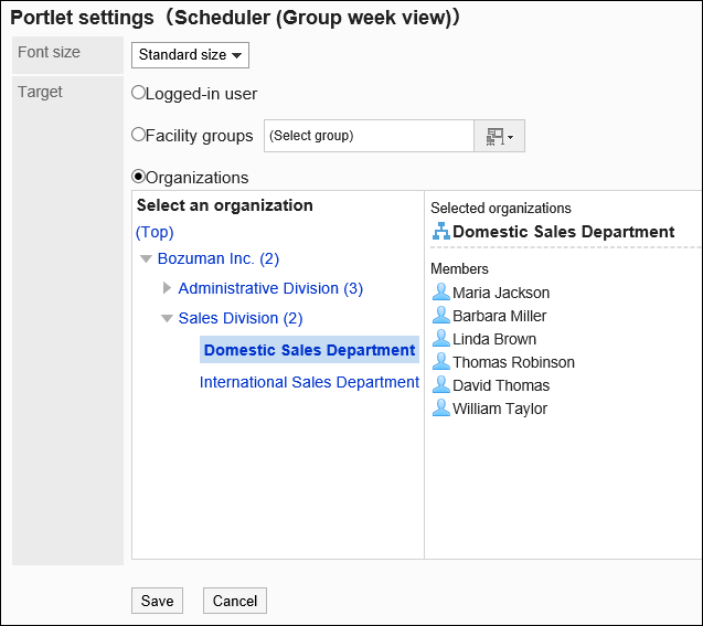 Portlet Settings (Scheduler (Group Week view)) screen