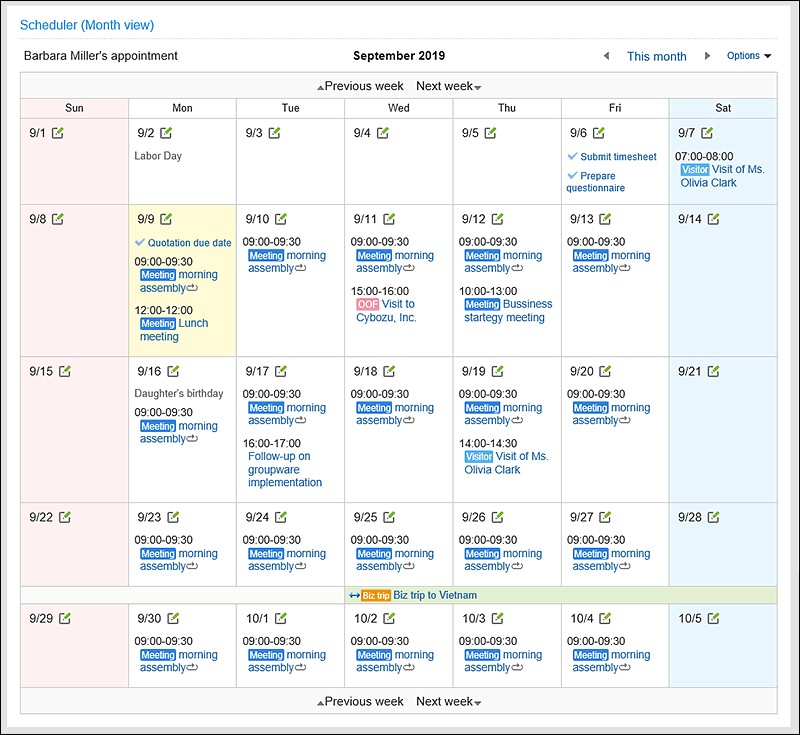 Scheduler (Month View) portlet