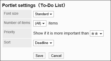 Portlet settings (to-do list) screen