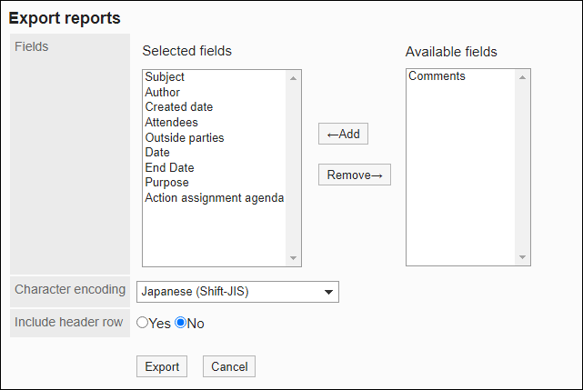 Screenshot: "Export reports" screen
