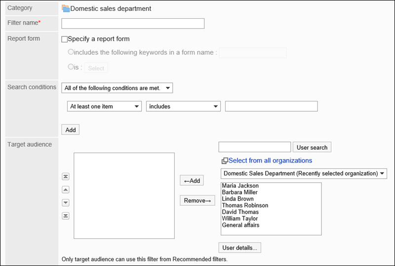 Image of filter settings