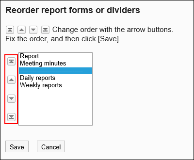 Screen of reordering report forms and dividers