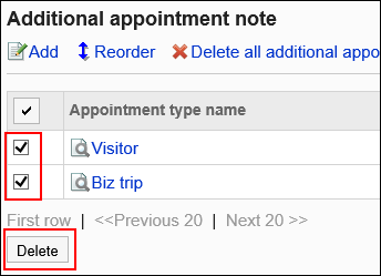 Image of an appointment type name to delete is selected