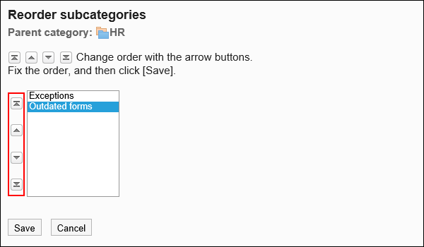 Screen to reorder subcategories