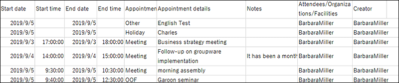 Example of a CSV file for appointments