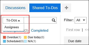 Screenshot: Changing the search target on the "Shared To-Dos" screen