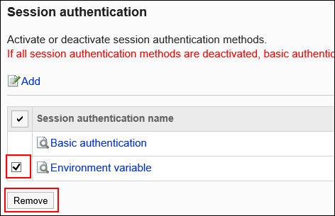 Image showing the selection of session authentication to be deleted