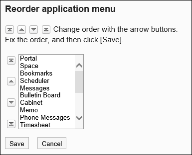 Reorder Application Menus screen