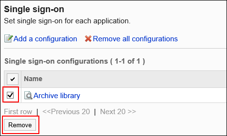 Image of selecting single sign-on configurations you want to remove