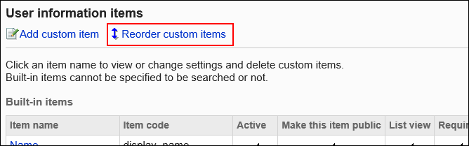 Image showing the link to reorder custom items