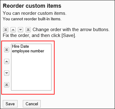 Reorder custom items screen