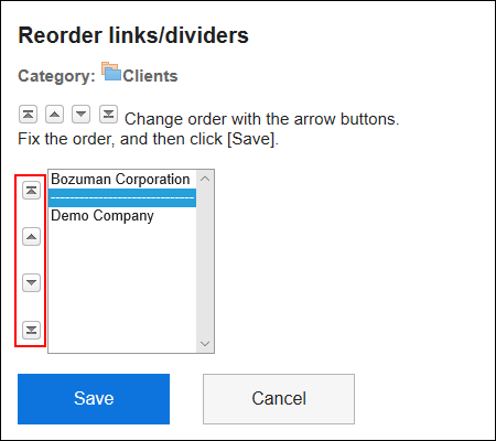 Screen to reorder links and dividers