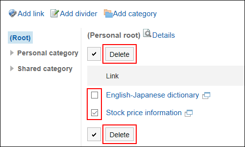 Image with selected link to delete