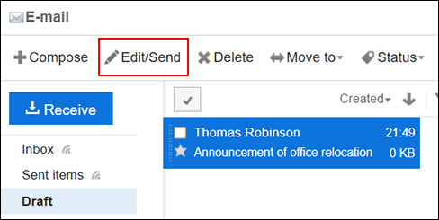 Screenshot: E-mail screen in which the link to edit/send is highlighted