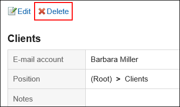 Screenshot: Link to delete is highlighted in the Folder details screen