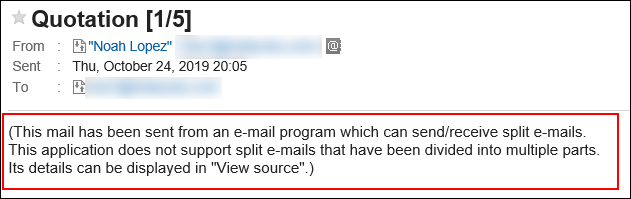 Image of the message which is displayed when receiving split e-mails