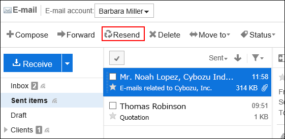 Screenshot: Link to resend is highlighted in the e-mail preview screen