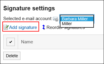 Image in which the action link for adding signatures is highlighted
