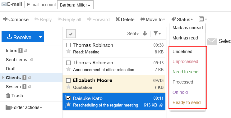 Image of setting up Manage e-mails by status