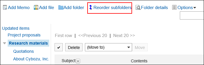 Image of action link to reorder subfolders