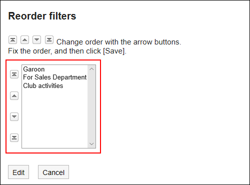 Reordering filters screen