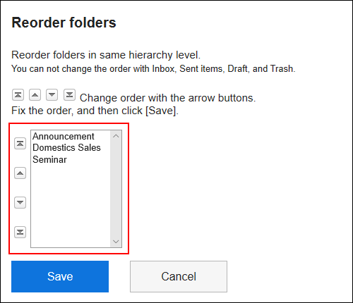 Reordering Folders screen