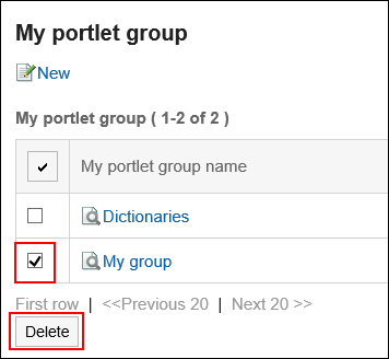 Image of selecting My Portlet groups to delete