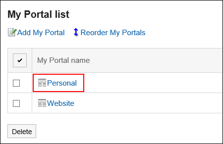 Image in which the My Portal name to preview is highlighted
