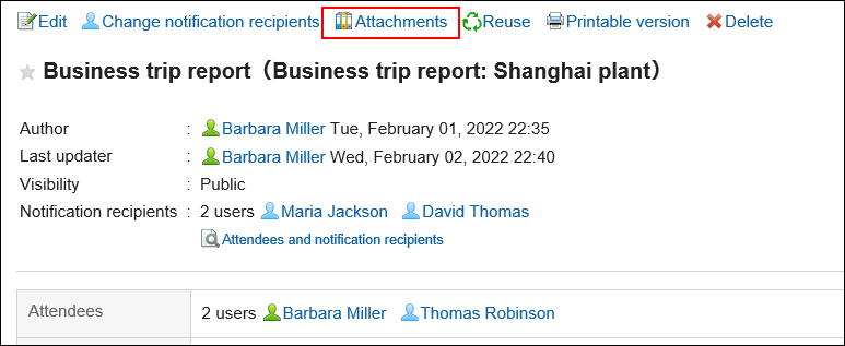 Screenshot: The "Attachments" link is highlighted
