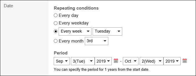 Image of the conditions and period for repeating appointments set