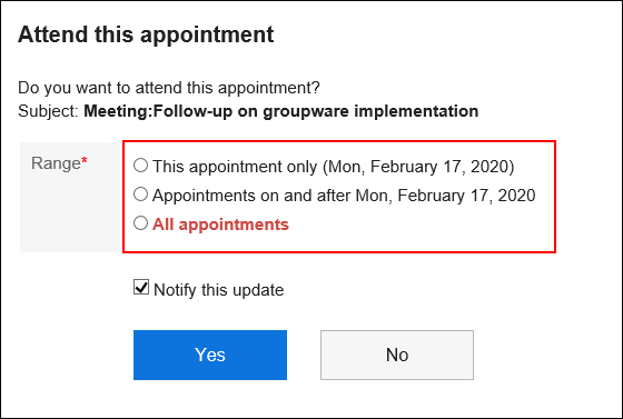 Attend appointments page of a repeating appointment