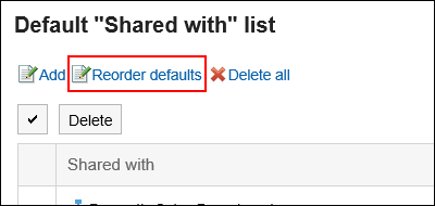 Screen capture: The "Default "Shared with" list" screen