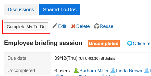 Screenshot: A button to complete My To-Do is highlighted