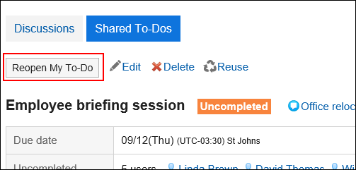 Screenshot: A button to reopen My To-Do is highlighted