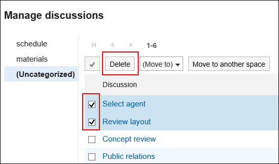 Image of selecting the discussions to delete