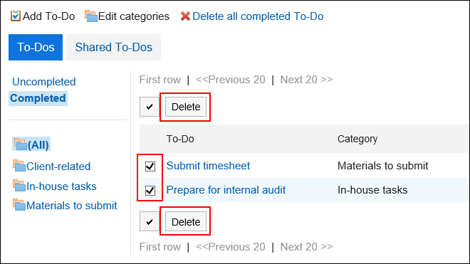 Image with the selected to-do to be deleted