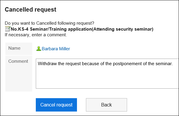 Cancel Request Screen