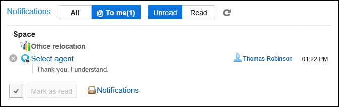 Image of confirming the notifications of mentions in the "Notifications" portlet