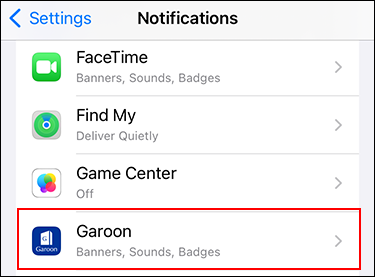 Screenshot: iOS notifications screen