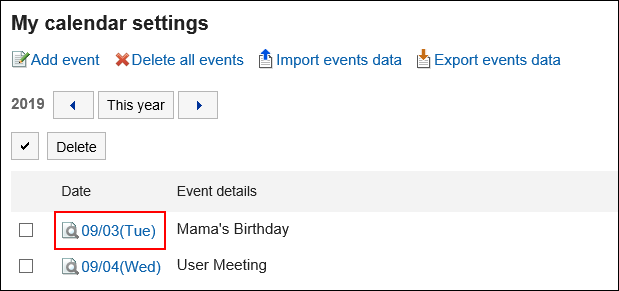 Image in which the date of the event to update is highlighted
