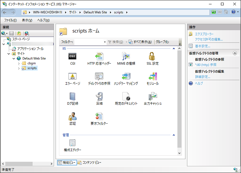 Screen capture: Screen of the scripts in Internet Information Services Manager
