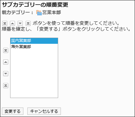 「サブカテゴリーの順番変更」画面