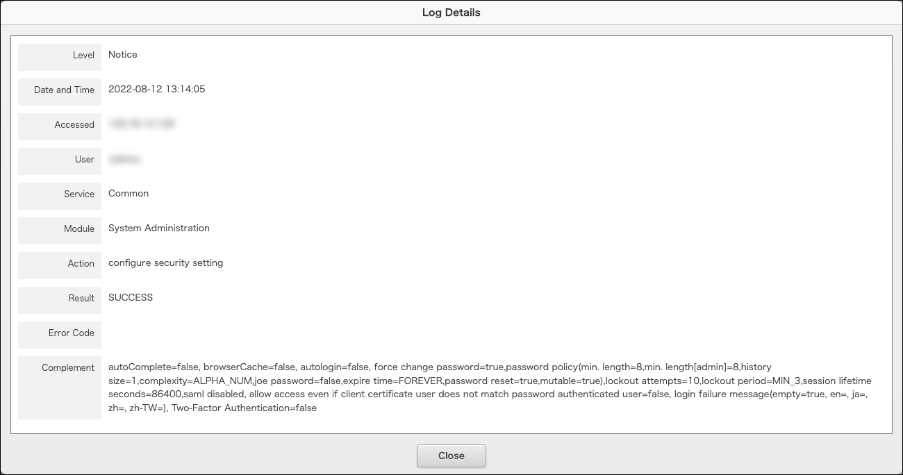 Screenshot: Exported audit log is displayed