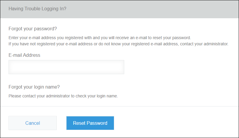 Screenshot: Resetting the password by entering an e-mail address
