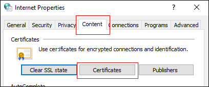 Screenshot: The screen on Windows. Navigation to the step to click Certificates.