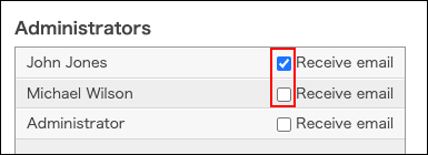 Screenshot: The checkboxes of users to enable e-mail delivery are selected