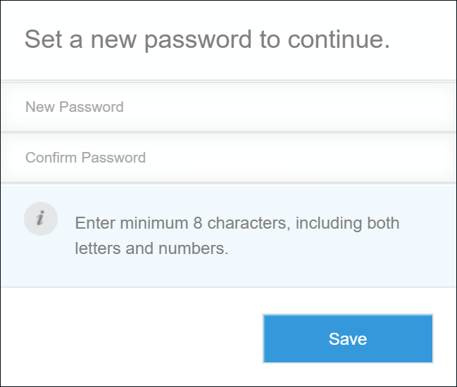 Screenshot: A screen to change the password is displayed