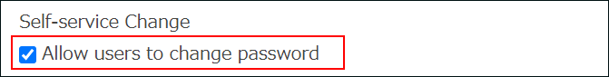 Screenshot: "Allow users to change password" checkbox is cleared