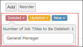 Screenshot: The screen to configure job titles. A job title to delete is displayed