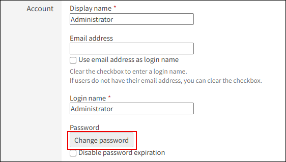 Screenshot: "Change password" is highlighted